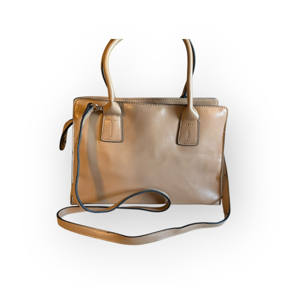 Tommy Hilfiger Double Top Handle Removable Shoulder Strap Beige Small Bag Purse - Picture 2 of 10